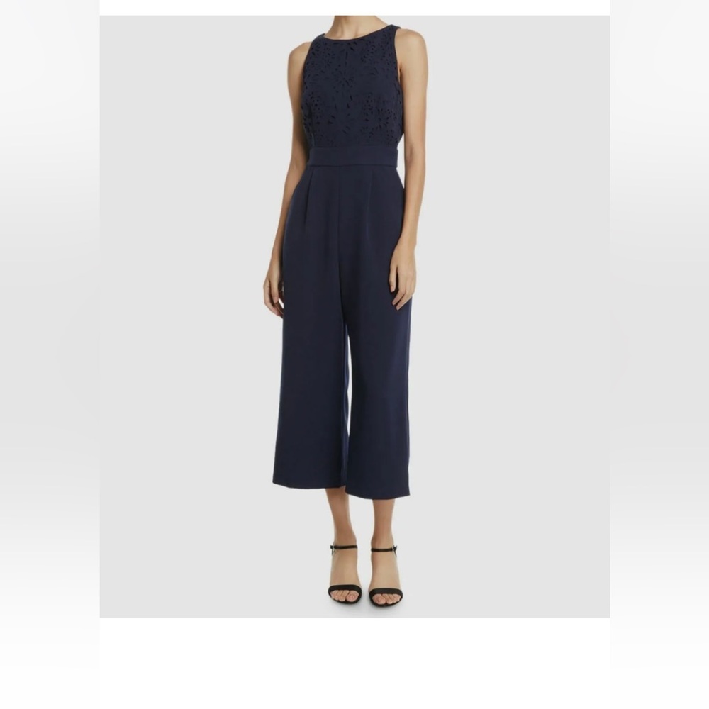Tahari ASL Women's Blue Sleeveless Round Neck Wide Leg Jumpsuit Romper 12